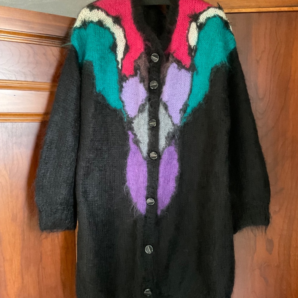 Oversized Mohair Hand Knit Cardigan, Size L - Picture 5 of 10